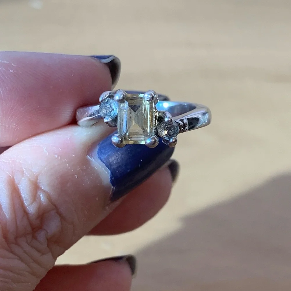 VINTAGE YELLOW PASTE STONE RING 925 STERLING SILVER